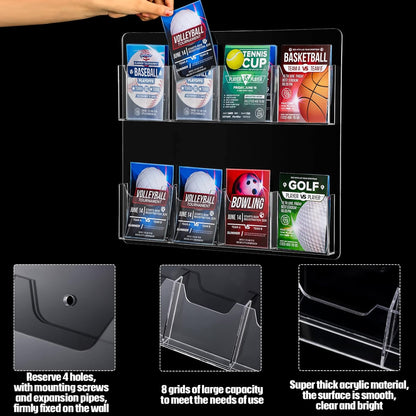 Weysat 4 Pcs Acrylic Brochure Holder Wall Mount 8 Pockets Pamphlet Holder 4" Wide Clear Plastic Trifold Flyer Display Stand Multi Slot Literature Postcard Rack Hanging Rack for Offices Waiting Room