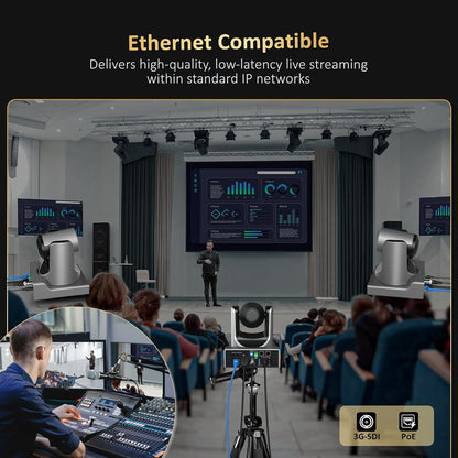 NexiGo PTZ Camera 20X Optical Zoom with PoE HDMI/3G-SDI/USB/LAN IP Streaming Outputs, Auto AI Tracking for Video Conferencing Live Streaming Meeting Church Services Worship Skype Zoom Teams OBS