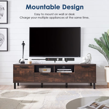 Metal 8 Outlet Mountable Power Strip with Switch,Wide Spaced Heavy Duty Wall Mount Power Strip Surge Protector 1200J,3FT 14AWG Braided Cord 15A 125V 1875W for Home Office Industrial Garage Commercial