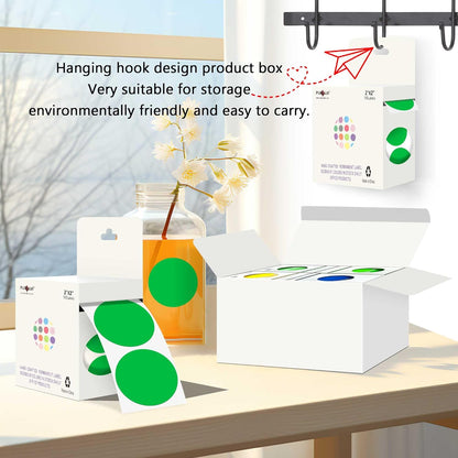 PARLAIM 2 inch Round Color-Code Dot Sticker Labels, 4 Rolls 2000 Adhesive Label Pack in Dispenser Box, Green