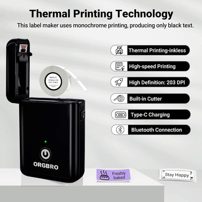 ORGBRO Label Maker Machine with Tape, X1 Portable Bluetooth Mini Label Printer, Support Pre-Cut & Continuous Label, Wireless Small Label Makers with Versatile App for School Home Office Organization