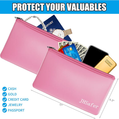 6400℉ Fireproof and Waterproof Money Bags 2pcs with Zipper,11''x6.3'' Fireproof Cash Bag with Zipper,Fireproof Wallet Envelope Safe Pouch Fireproof Bags for Cash Passports Keys Jewellery (Pink)