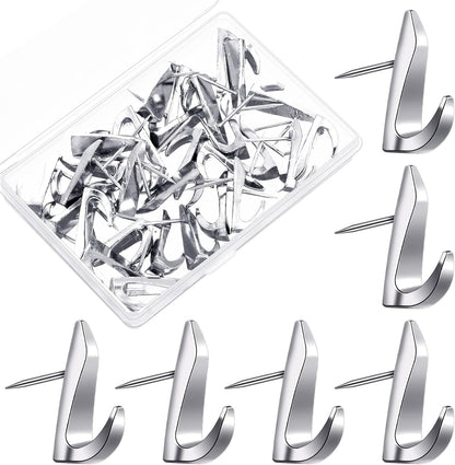 Ferraycle 30 Pieces Metal Push Pin Hangers 20 lbs Picture Hooks Zinc Alloy Thumb Tacks Hanging Hooks with Nails for Home Office Fabric Wall Wooden Board (Silver)