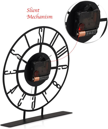 Metal Table Clock | 8.9 x 9.5 inch Size Round Silent Running Metal Black Clocks | Living Room and Bedside Suitable Table Decorations for Home and Office