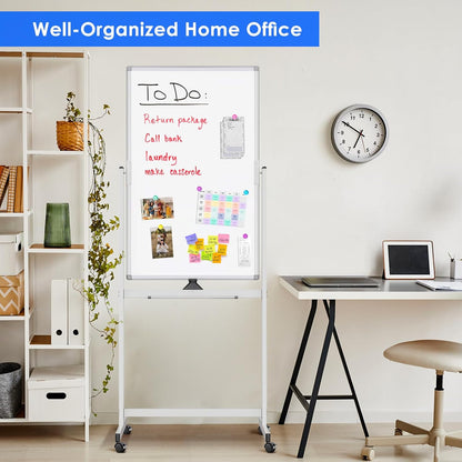 Magnetic Mobile White Board, 40 x 24 Double Sided Dry Erase Board Rolling Whiteboard Aluminum Frame Standing Whiteboard on Wheels