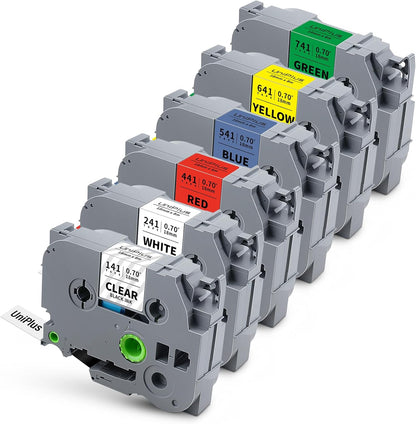 Compatible for Brother TZe-141 TZe-241 TZe-441 TZe-541 TZe-641 TZe-741 18mm 3/4 Inch TZ Laminated Tape for P Touch PT-D410 PT-D400 PT-D600 PT-D610BT PT-P700 PT-1830 Label Maker, 6-Pack