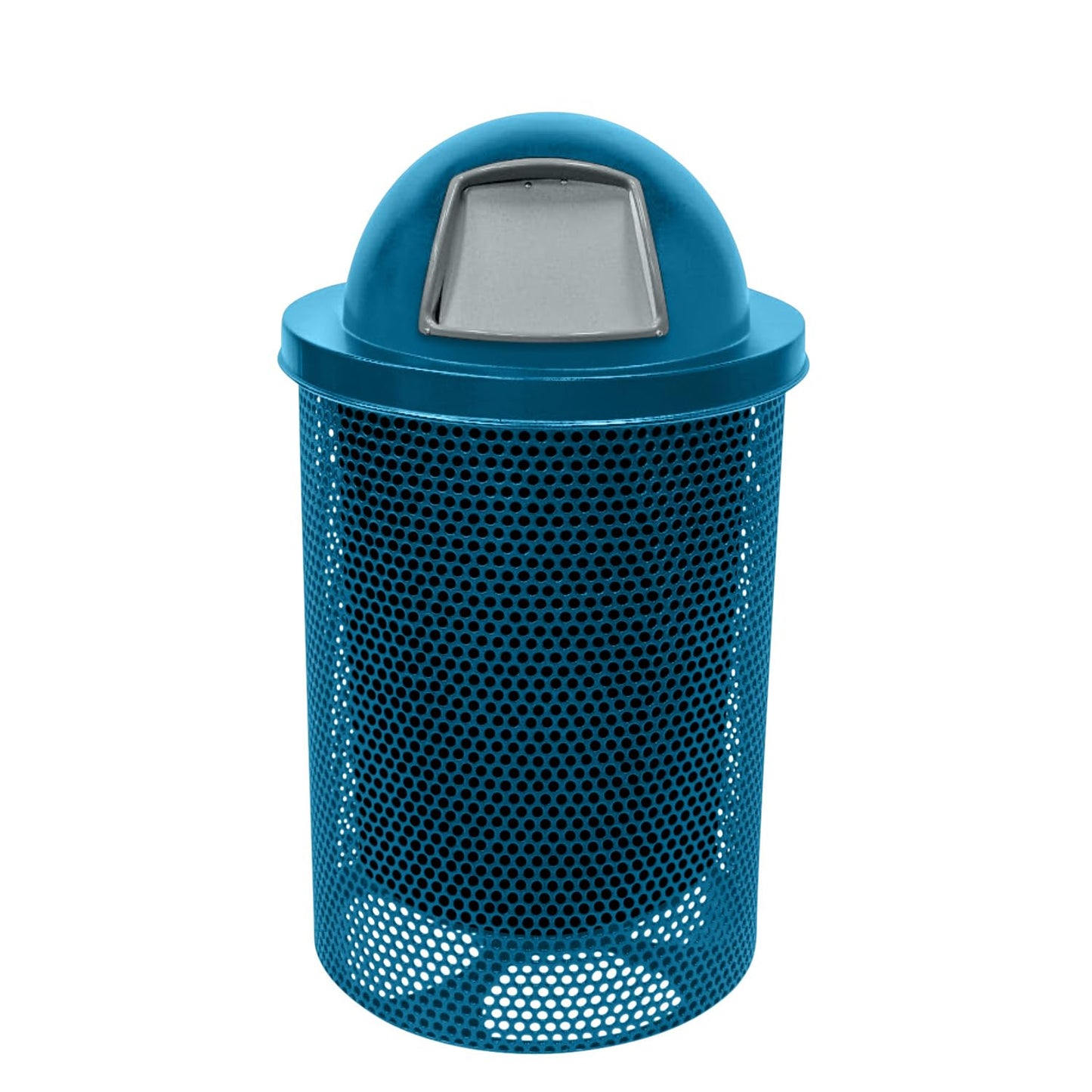 RDT-P-LBL Heavy Duty Round Trash Receptacle with Dome Top, Liner Included, 32 Gallon, Light Blue, Made in America