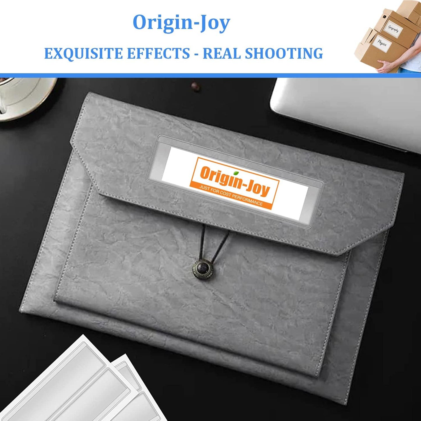 Origin-Joy 60 PCS Self Adhesive Index Card Pockets with Top Open, Clear Plastic Label Holder for Cards of Note, Library and Business, Adhesive Label Pockets & Card Holder (5.5 x 5.5 inch)