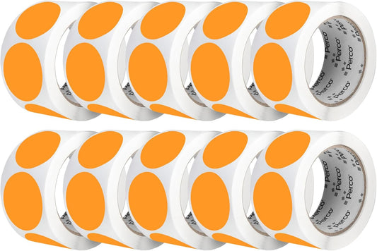 Perco Fluorescent Orange 2-Inch Perforated Circle Dot Sticker Labels — 10 Rolls, 5,000 Round Stickers — with Permanent Adhesive for Organizing, Color Coding, Bin Labeling, Packaging Alerts—Made in USA
