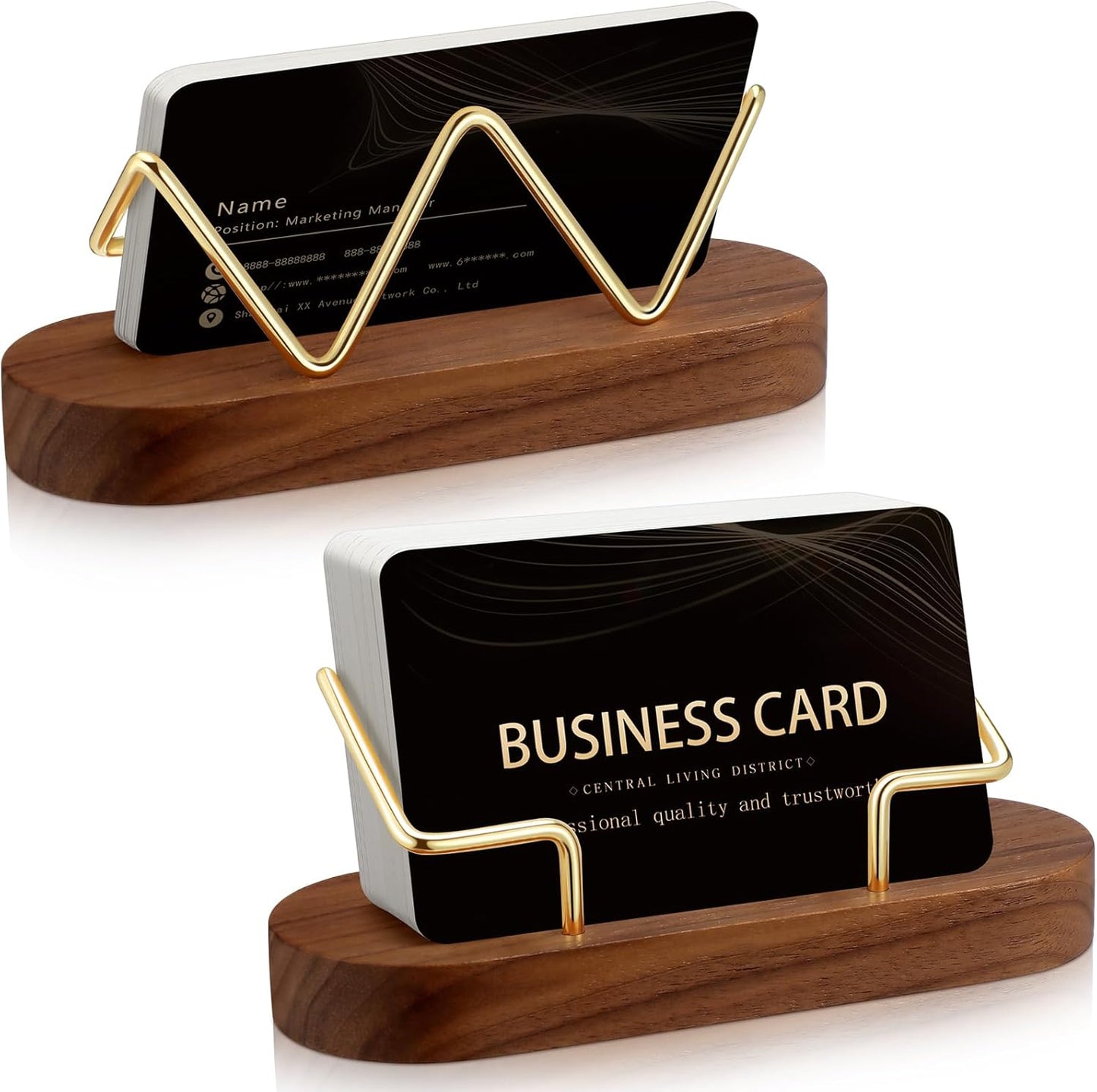 Amyhill 2 Pieces Wood Business Card Holder for Desk Wooden Business Card Display Stand Postcard Holder for Office Home Desktop(Brown)