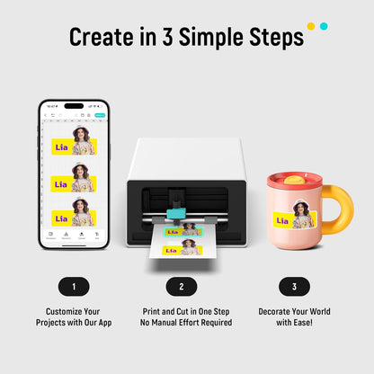 Liene PixCut S1 Color Sticker Printer & Cutting Machine - All-in-One Sticker Maker for DIY Crafts, Custom Labels & Gifts. Thermal Dye-Sublimation Photo Printer, 300 DPI, Precise AI Auto-Cutting