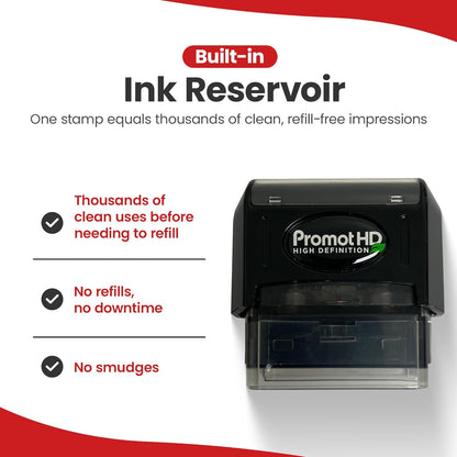 Promot Pre-Inked Custom Deposit Stamp - Personalized Text, Refillable Custom Stamp with Built-in Ink Reservoir, Easy 3-Step Re-Inking, Customized Rubber Stamp for Bank and Businesses (3-Lines)
