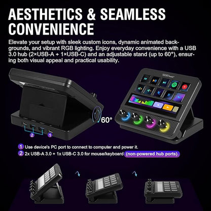 Macro Pad, Streaming Deck Stream Controller Soundboard Keypad, Programmable Keys USB Shortcut Keyboard for Gamer Streamer, Audio Mixer for OBS, YouTube, Office Desk Setup, PC, Mac