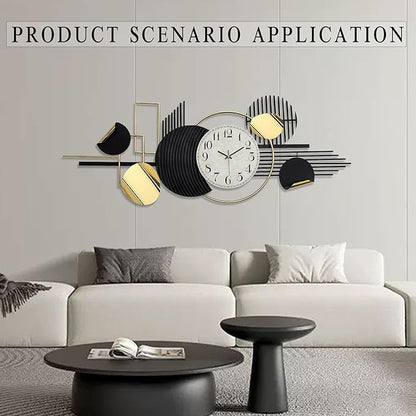 Large Modern Wall Clock,Metal Black White Wall Clock Silent Non-Ticking, Battery Operated,57x 23 Inches Wall Art,Oversized Decorative Metal Clock for Living Room,Dinner Room,Bedroom