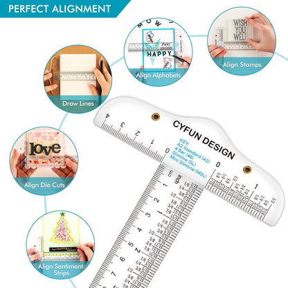 9 PACK 6 Inches Acrylic Clear T-Square Ruler,T Square Ruler, Transparent, T Ruler, for Crafting Drafting and General Layout Work Art Framing & Drafting Scrapbooking Inches & Metric Measuring Tool