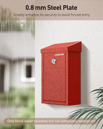 Uniclife Key Drop Box for Outside, Red Metal Donation Box Collection Box with Key Lock, Safe Suggestion Box, Wall Mounted Mailbox with Top Slot, Steel Cash Drop Box for Home Office and Business