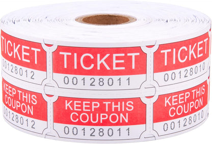 ESSENTIAL 1000 Red Double RaffleTickets Roll, Raffle Tickets Printable for Leisure, Movie Watching, Entertainment