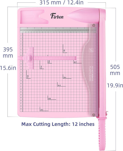 Firbon 12" Guillotine Paper Cutter, Heavy Duty 30-Sheet Capacity Trimmer for Cardstock, Photos, Scrapbooking, Office, Classroom, Studio (Pink)