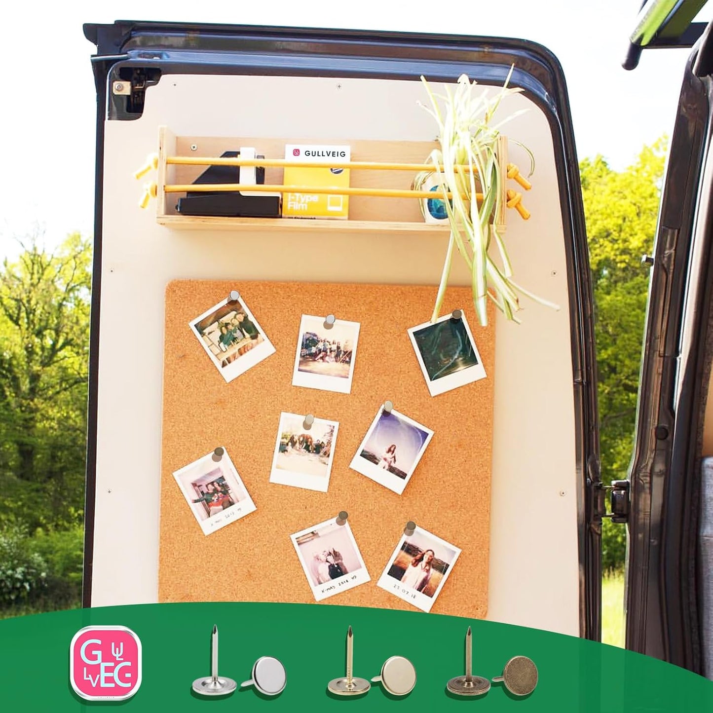 Gullveig Bronze Push Pins and Thumb Tacks: Heavy Duty Flat Upholstery, Long Carpet Tacks, and Decorative Nails for Wood and Fabric, 50 Count