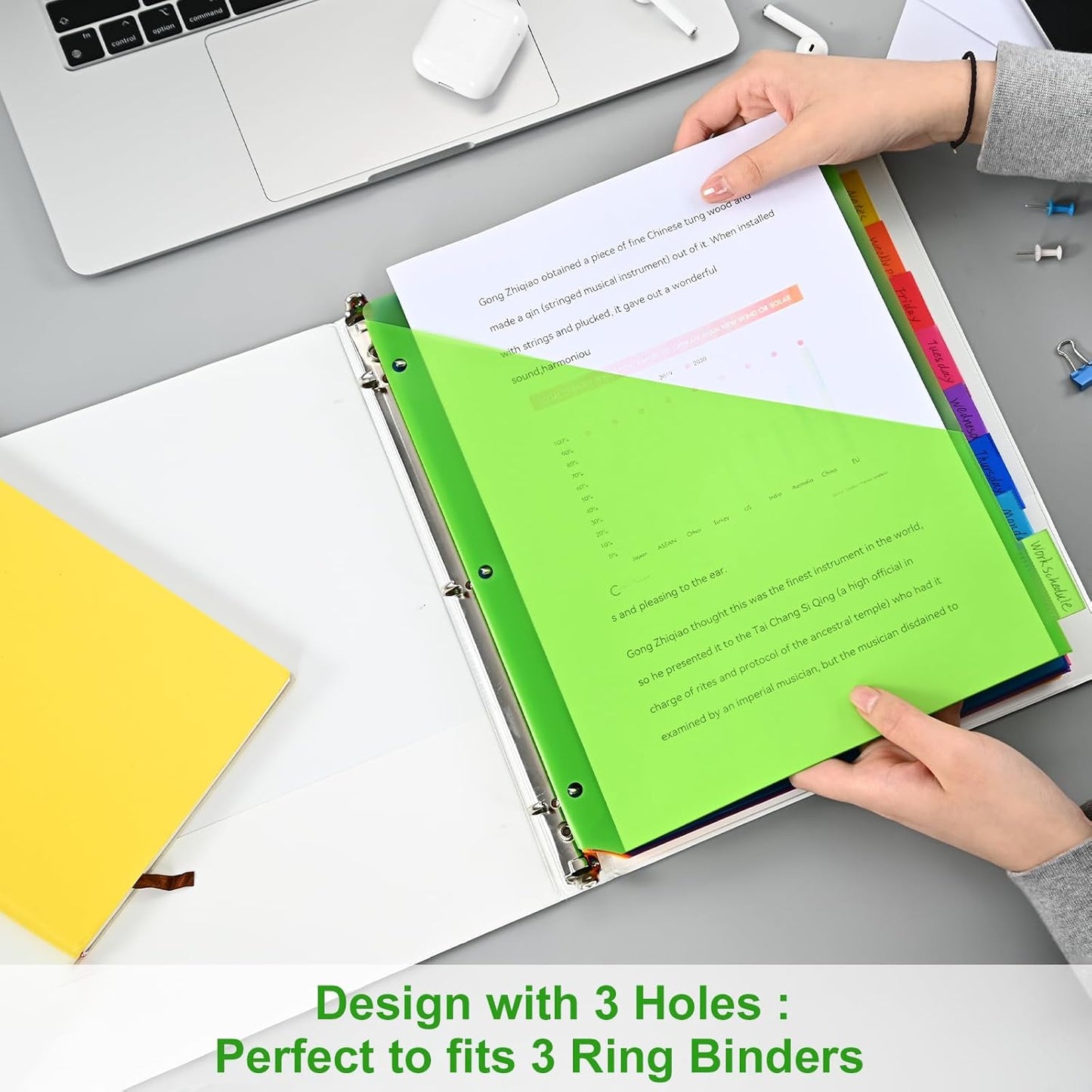 8-Tab Binder Dividers - Index Pockets Divider for 3 Ring Binders, 3-Hole Plastics Sheets Protectors for US Letter Size in 0.5'', 1'', 2'', 3 inch Binders, 8 Colors (XY004) (12 Packs)