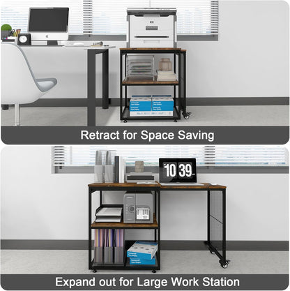 Natwind 24''x20''x29'' Large Printer Stand with Storage Shelves,Extendable Home Craft Table,Home Office Organization Desk, Versatile Table for Home Office, Kitchen, Study Room, Living Room (Retro)