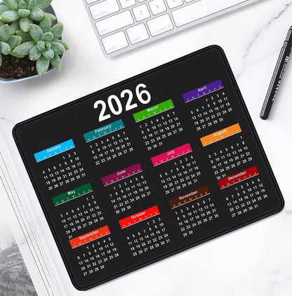 2026 Calendar Mouse pad, Gaming Stitched Edge Computer Accessory Mouse Pad, Rectangular Anti Slip Chloroprene Rubber Mouse Pad for Office and Home Use (Black Calendar Mouse Pad A-1)