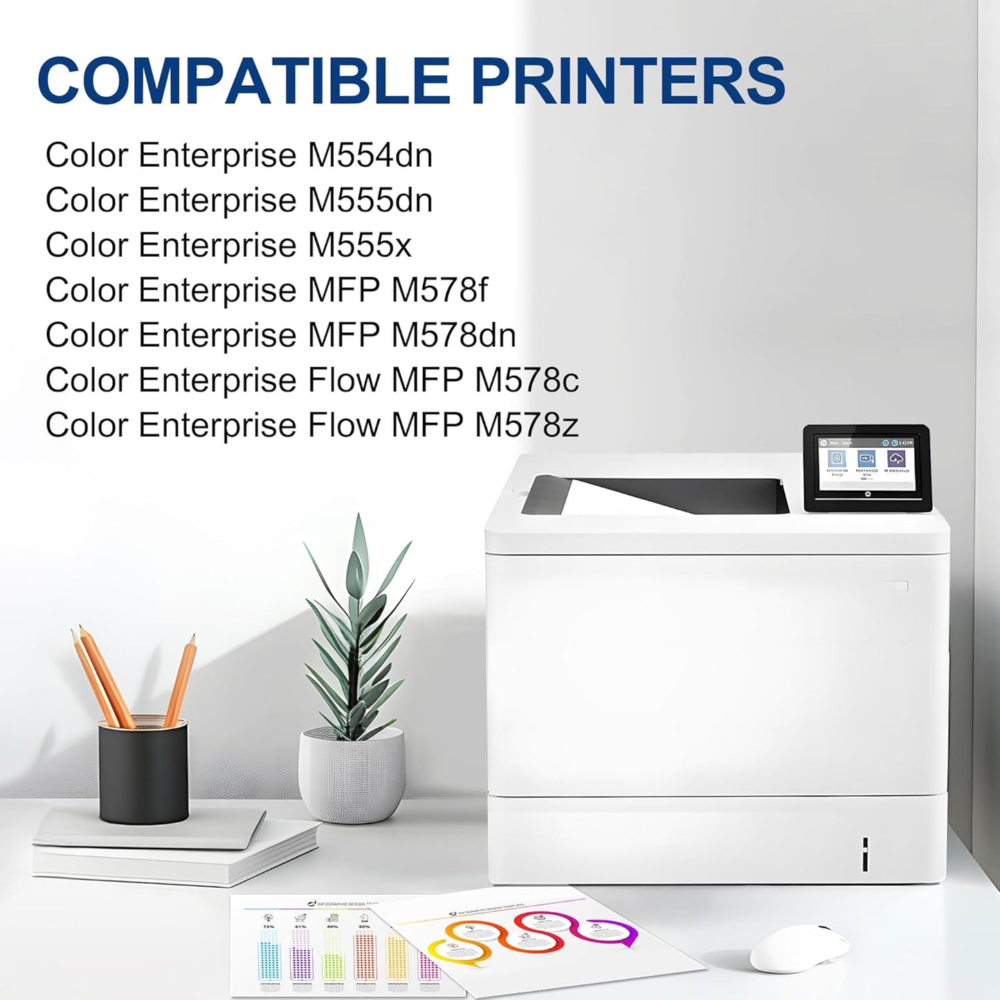 212A Toner Cartridges 4 Pack (with Upgraded Chip) Remanufactured Replacement for 212A 212X for Color Enterprise M554 M555 Color Enterprise MFP M578 Series Printer (Black Cyan Yellow Magenta)