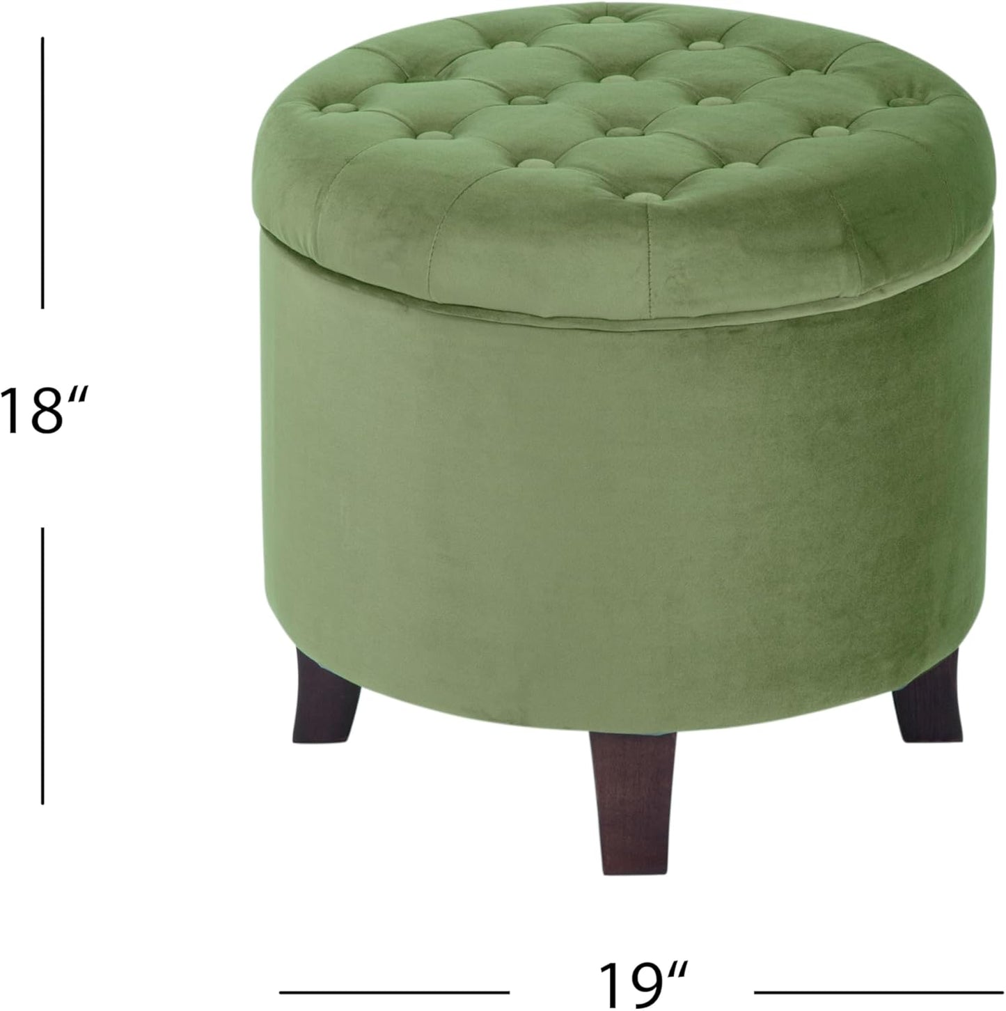 HomePop by Kinfine Fabric Upholstered Round Storage Ottoman - Velvet Button Tufted Ottoman with Removable Lid, Dark Green Small