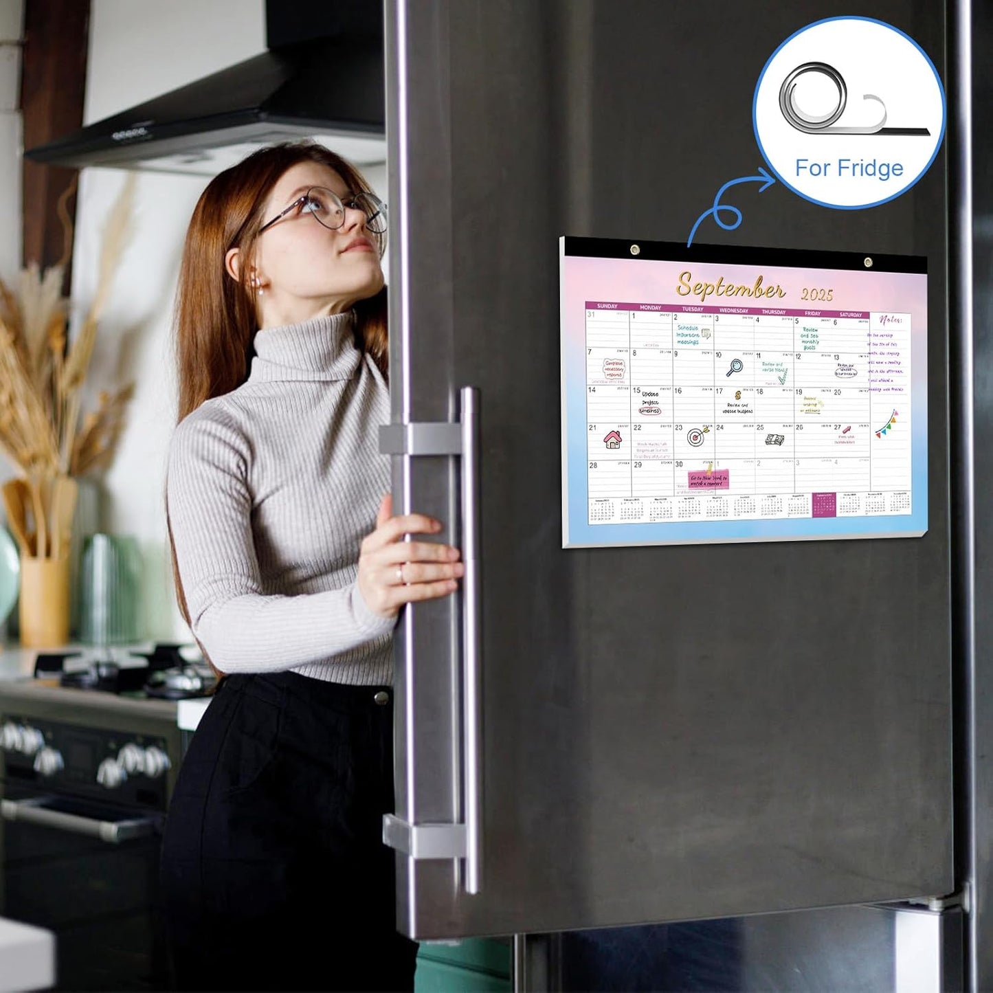 Gannyfer Desk Calendar 2025-2026, Magnetic Calendar for Refrigerator, July 2025 -Dec 2026, 18 Monthly Large Yearly Desktop/Wall Calendar with Stickers Plastic Cover Hanging String, for Office, Home or School, 17" x 12"