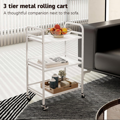 HDANI 3 Tier Rolling Cart Shelves,Heavy Duty Multifunctional Metal Frame-Supports 22 Lbs Per Tier,Rolling Cart with 2 Lockable Wheels for Home, Office,Kitchen,Bathroom,Bedroom(White)…