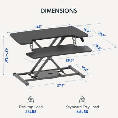 FLEXISPOT 32-inch Height Adjustable Standing Desk Converter, Quick Sit to Stand Tabletop Dual Monitor and Laptop Workstation with Wide Keyboard Tray, Black