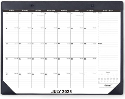 Nekmit Large Desk Calendar 2025-2026 with PU Faux Leather Desktop Mat, Runs From July 2025 - June 2026, Big Desk Pad Calendar 21 x 16 1/2 Inches for Home and Office