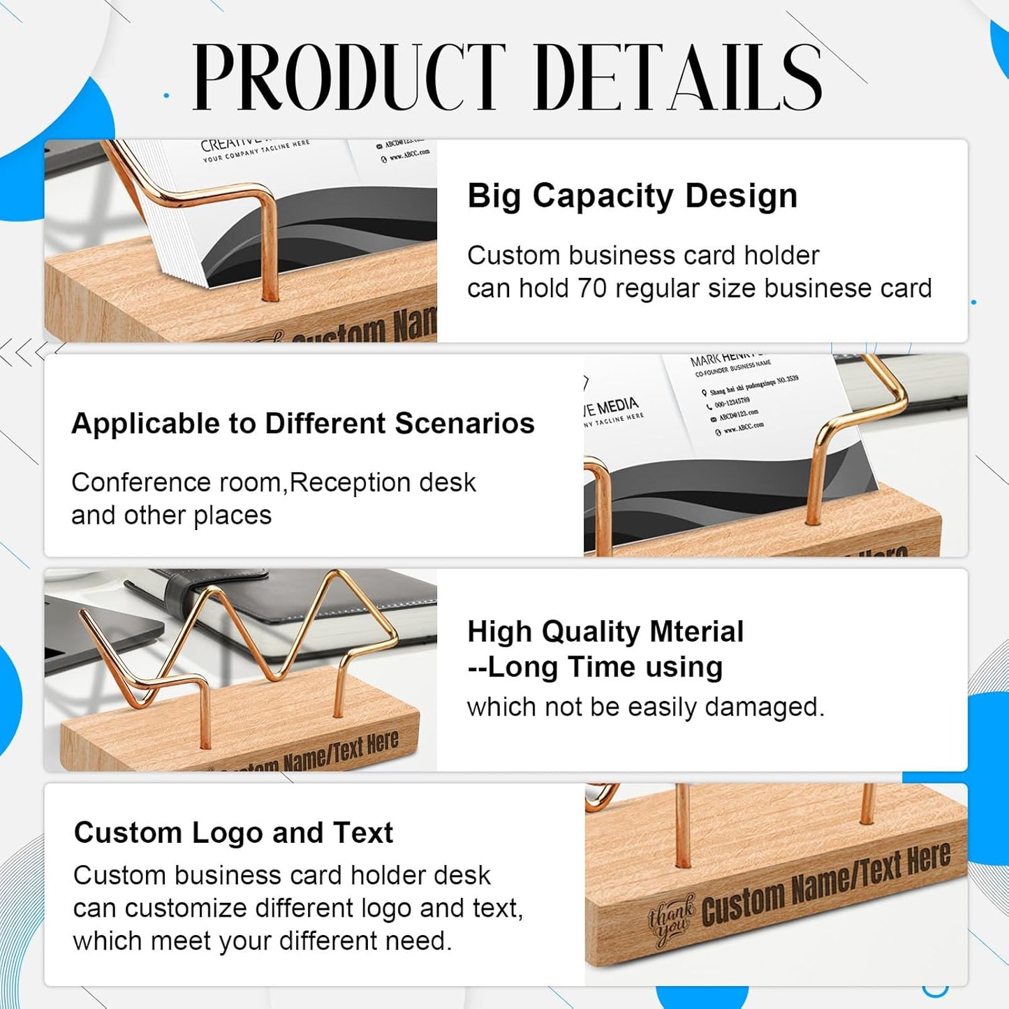 Custom Engraved Business Card Holder for Desk Personalized Wooden Business Card Display Stand Customized Businese Gift for Office Home Desktop