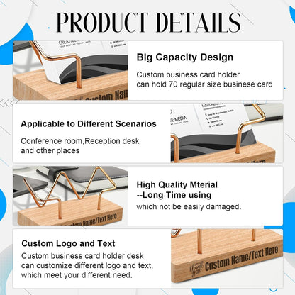 Custom Engraved Business Card Holder for Desk Personalized Wooden Business Card Display Stand Customized Businese Gift for Office Home Desktop