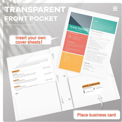 Henoyso 36 Pcs Plastic Folder with Clear Front Pocket and 3 Prong Plastic Folders with Card Slot Pocket Folders with Prongs for School Office (White)