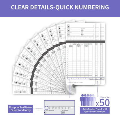 300 HN4000 Time Cards for Employee Time Clocks, Compatible with HN4000, HN2000, HN2500, HN4500, Card Numbers 1-50, Pre-Punched Holes, 6 Boxes of 50 Cards, Separate Packaging