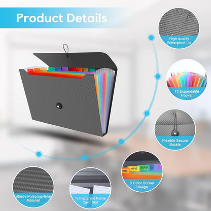 Expanding File Folder, Accordion File Organizer for Sorting Documents and Papers, 13 Pockets File Storage Organizer for Home, Travel and Office Use (Grey)