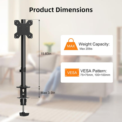 Pholiten Single Monitor Stand, Heavy Duty Adjustable Monitor Arm Desk Mount for 13-32Inch, Tilt, Swivel, Rotate, Support 22 lbs,Black
