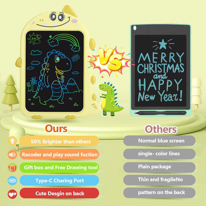 10inch LCD Writing Tablet with Record, Dino Sounds, Type-C Rechargeable,Doodle Board Toddler Learning Toys for 2-6 Kids Christmas Birthday Gift for Quiet Play in Hotel, Airplanes...