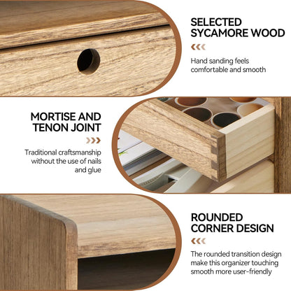 KIRIGEN Desktop Organizer Cabinet With 2 Drawers & Tray - Wood Office Desk Storage Shelf for Office Supplies - Small Cabinet for Countertop Accessories Storage 3 Layer Dark Brown（DT3D2C-DBR）