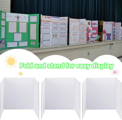 Trifold Poster Board, 24" x 16", 3-Pack, White Corrugated Project Boards for Science Fairs, School Projects, Event Displays, and Business Presentations