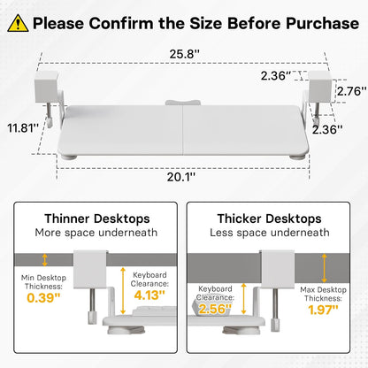 BONTEC KMT01-PJ Under Desk Keyboard Tray, Pull-Out Keyboard & Mouse Platform with C-Clamp, 20 x 11.8 in Space-Saving Ergonomic Slide-Out Drawer, White