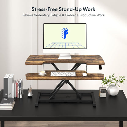 FLXISPOT 36" Standing Desk Converter, Quick Sit Stand up Desktop Riser Height Adjustable Monitor and Laptop Workstation with Keyboard Tray, Rustic Color