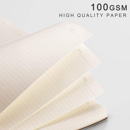 EMSHOI College Ruled Composition Notebook - Large B5 Notebook Lined Journal Leather with Free Sticky Notes, 204 Numbered Pages,100gsm Thick Lined Paper, Softcover, 7.5"x10"-Khaki