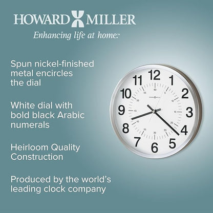 Howard Miller Easton Wall Clock - Round Metal Case, Battery-Operated Analog Timepiece with Glass Crystal, Quartz Mechanism, Arabi Numeral, Hanging Clock for Home - Kitchen, Bedroom, and Office Decor
