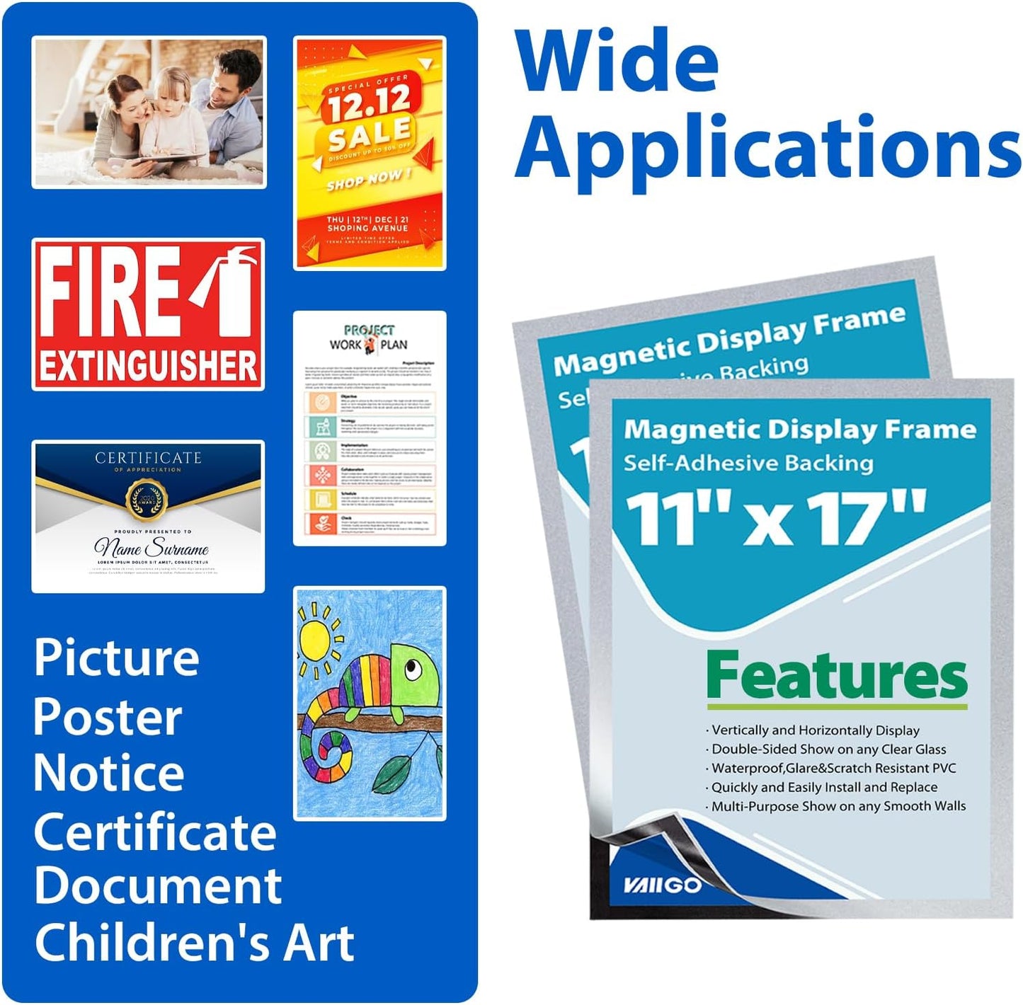 10Packs Magnetic Sign Holder, 11x17 Self Adhesive Display Frame with Strong Magnetic Frame and Clear PVC for Office Store Home Door Window Refrige Magnetic Paper Holder, Silver