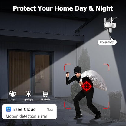 Solar Security Cameras Wireless Outdoor, 4 Cam-Kit, 4MP Home Security System with Color Night Vision, 2.4G & 5G WiFi, 360° Pan & Tilt, 64GB Local Storage, No Subscription, Motion Detection, Spotlight