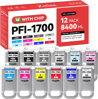 PFI-1700 Pigment Ink Tank Set 12-Pack 700ml High Capacity Replacement for Canon PFI-1700 PFI1700 Ink Cartridges Compatible for Canon imagePROGRAF Pro-2000 Pro-4000 Pro-4000s Pro-6000 Pro-6000s Printer
