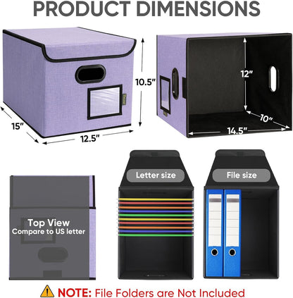 BALEINE File Organizer Box with Lid, Collapsible File Folder Organizer with Plastic Slide, Hanging File Folder Box for Office Document Storage (1 Pack, Purple)