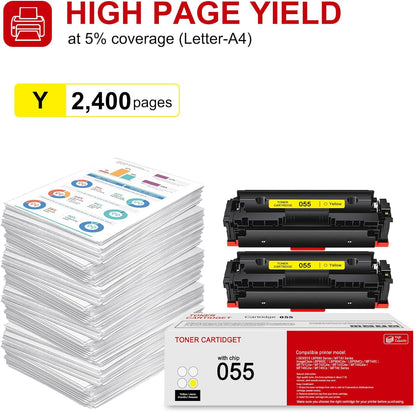 2 Pack 055 3013C001 Yellow Toner Cartridge: Compatible CRG-055 Replacement for Canon i-SENSYS LBP660 MF740 Series ImageClass LBP660C LBP664Cdw LBP664Cx MF740C MF741Cdw MF743Cdw MF746Cdw Series Printer